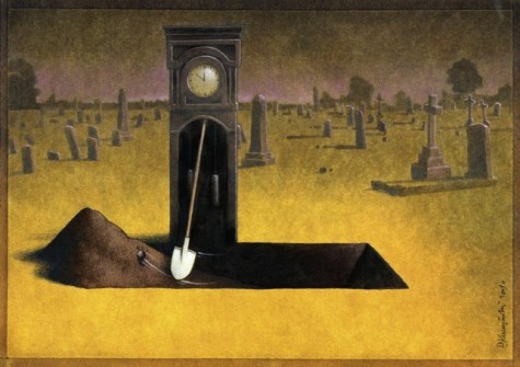 surrealism-painting-grandfather-clock-grave-digger-irony-humor-art-643x453